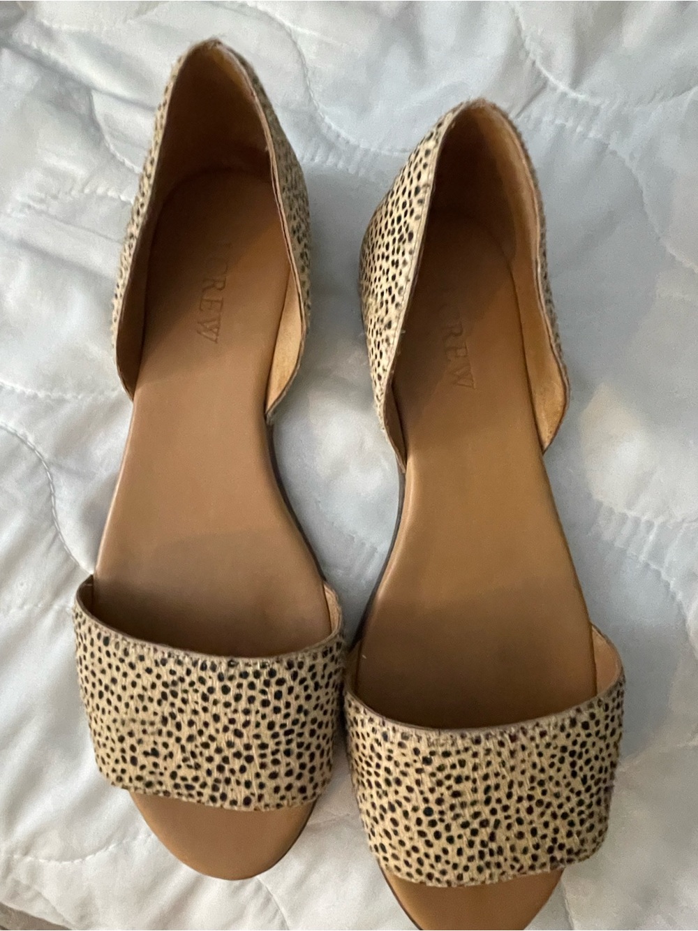 J. Crew Tan Cheetah D'Orsay Flat Sandals - Picture 1 of 5